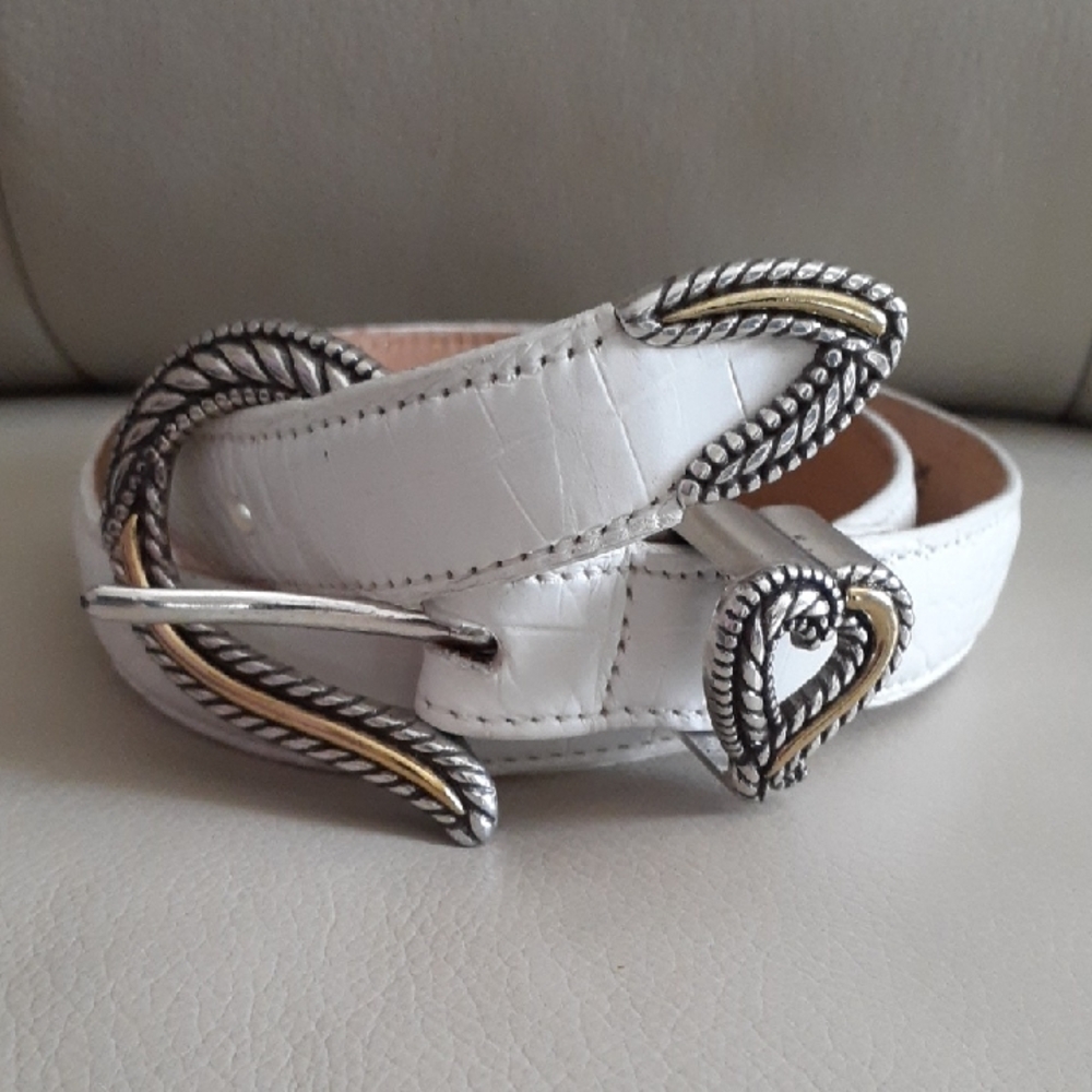 XS Brighton Classics White Genuine Leather croc embossed Belt C3102 y2K style